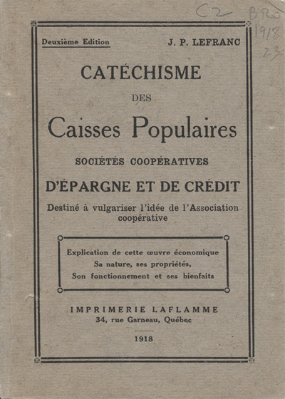 Reproduction de la page de titre du Cat&eacute;chisme des caisses populaires, 1918.