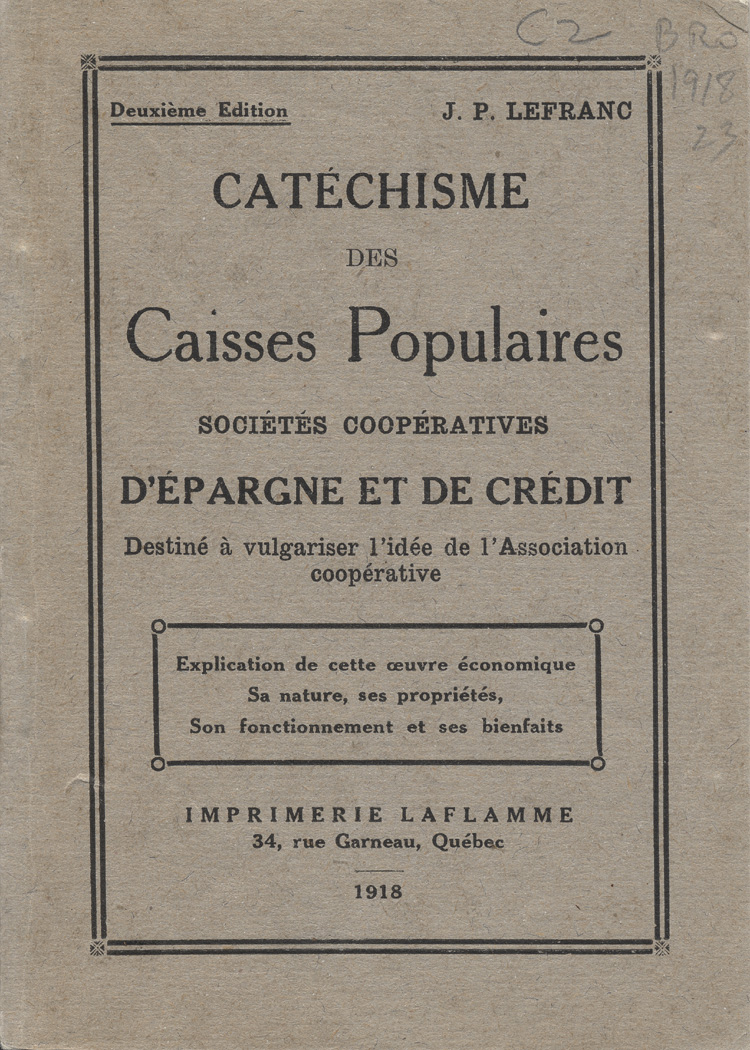 Reproduction de la page de titre du Cat&eacute;chisme des caisses populaires, 1918.