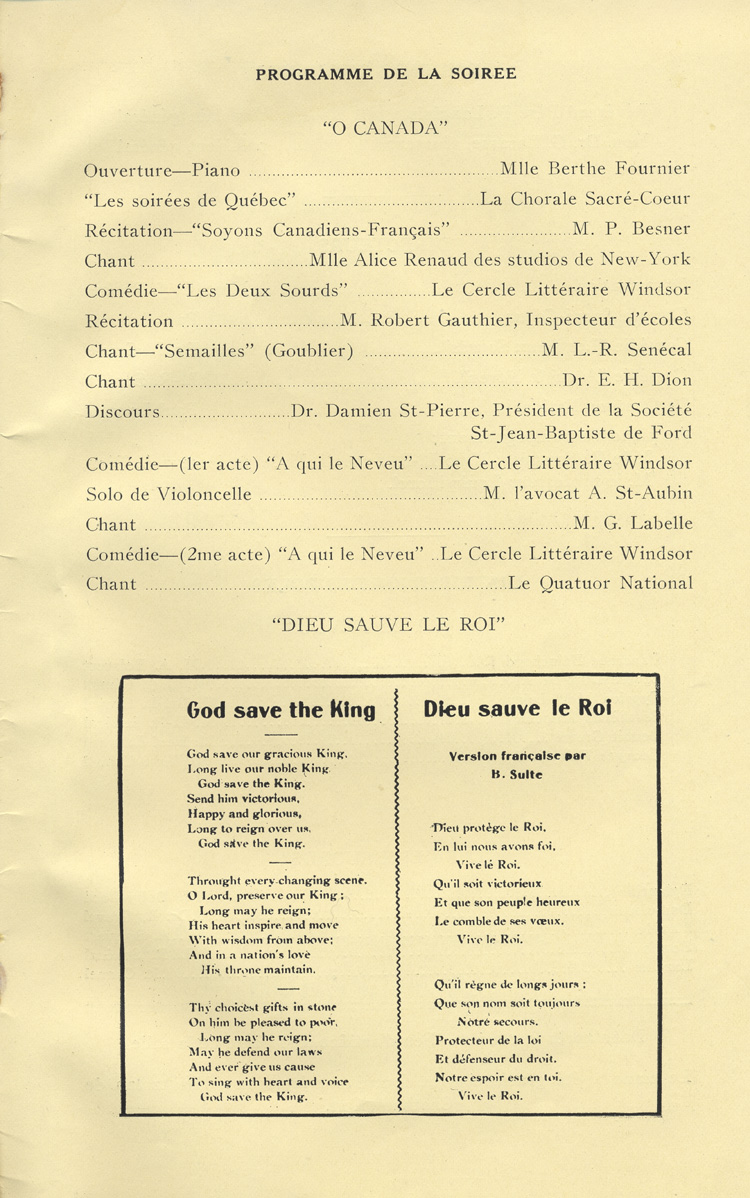 c&eacute;l&eacute;bration annuelle de la Soci&eacute;t&eacute; Saint-Jean-Baptiste de l'Ouest d'Ontario (1928)