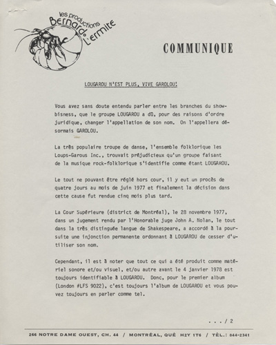 communiqu&eacute; de presse annon&ccedil;ant le changement de nom du groupe