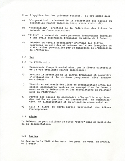 Constitution de la F&eacute;d&eacute;ration des &eacute;l&egrave;ves du secondaire franco-ontarien 