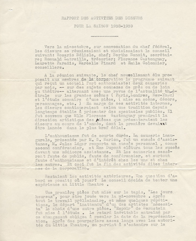 Rapport des activit&eacute;s de la Corporation des diseurs (1939)