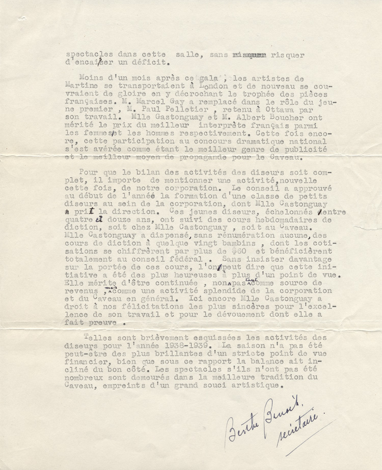 Rapport des activit&eacute;s de la Corporation des diseurs (1939)