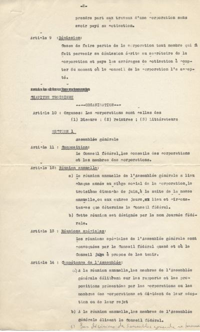 Copie de la constitution de L'Association des confr&egrave;res-artistes du Caveau (1947)