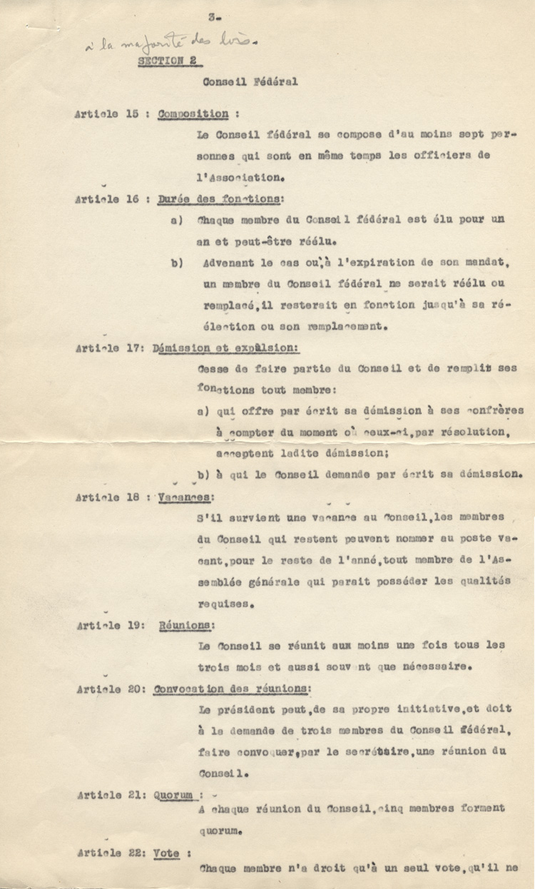 Copie de la constitution de L'Association des confr&egrave;res-artistes du Caveau (1947)