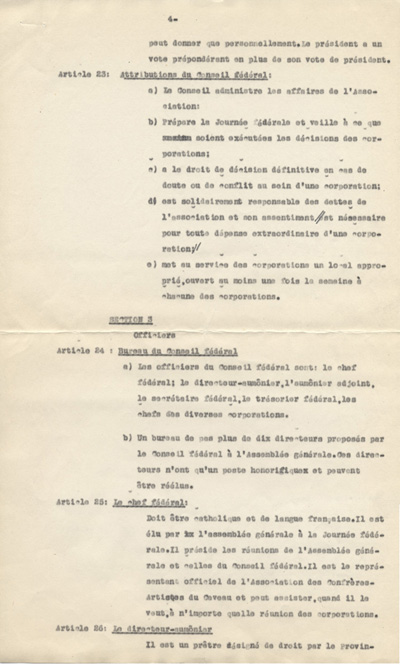 Copie de la constitution de L'Association des confr&egrave;res-artistes du Caveau (1947)