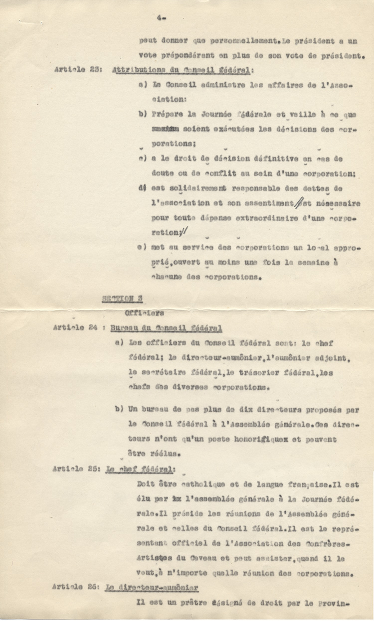 Copie de la constitution de L'Association des confr&egrave;res-artistes du Caveau (1947)