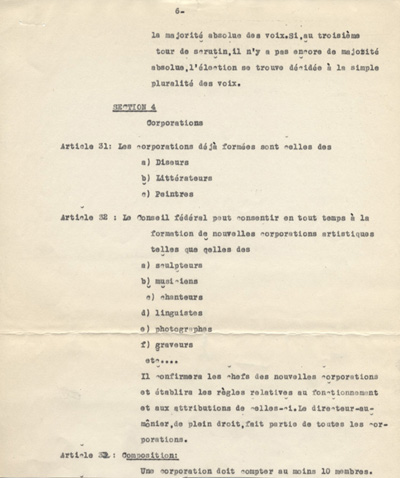 Copie de la constitution de L'Association des confr&egrave;res-artistes du Caveau (1947)