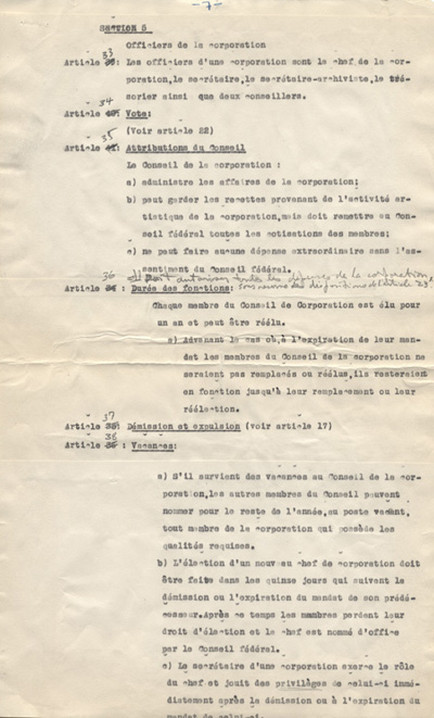 Copie de la constitution de L'Association des confr&egrave;res-artistes du Caveau (1947)