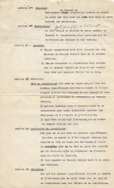 Copie de la constitution de L'Association des confr&egrave;res-artistes du Caveau (1947)