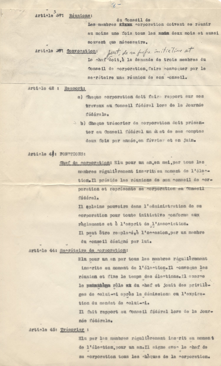 Copie de la constitution de L'Association des confr&egrave;res-artistes du Caveau (1947)