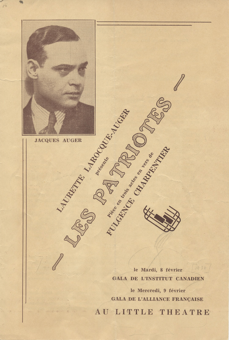 Programme de la pi&egrave;ce Les Patriotes de Fulgence Charpentier (1938)