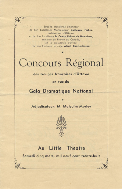 Programme du Concours r&eacute;gional des troupes fran&ccedil;aises d'Ottawa (1938)