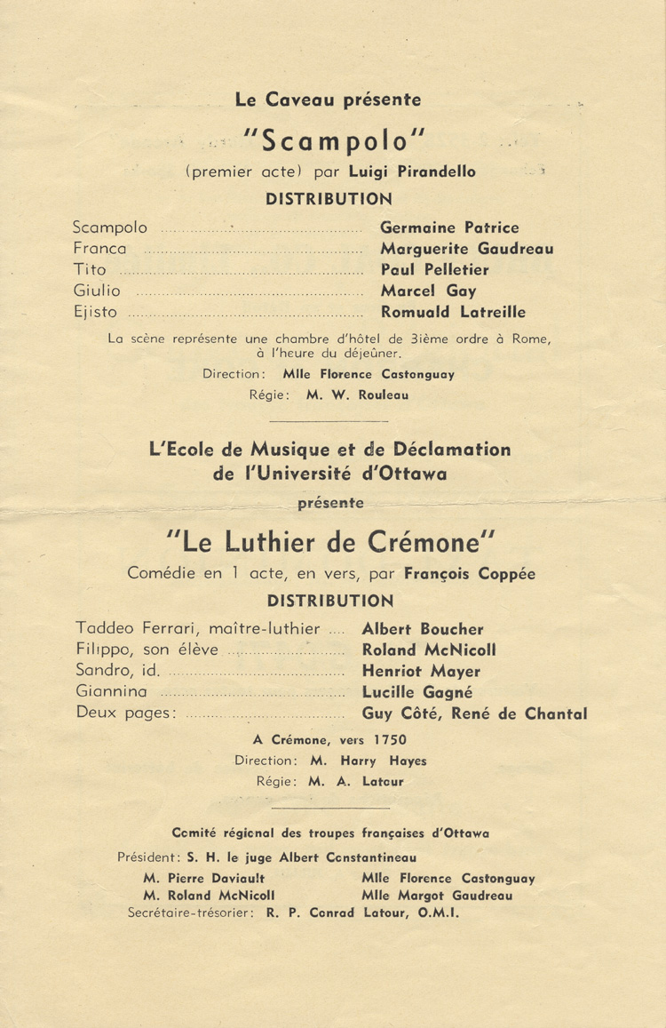Programme du Concours r&eacute;gional des troupes fran&ccedil;aises d'Ottawa (1938)