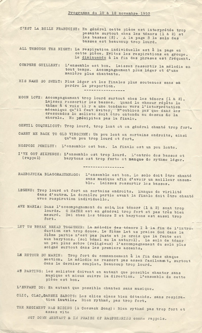 concert du 10 et 12 novembre 1953 des Po&egrave;tes de la chanson