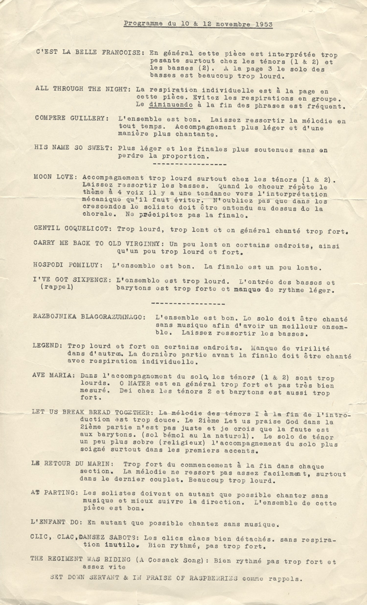 concert du 10 et 12 novembre 1953 des Po&egrave;tes de la chanson