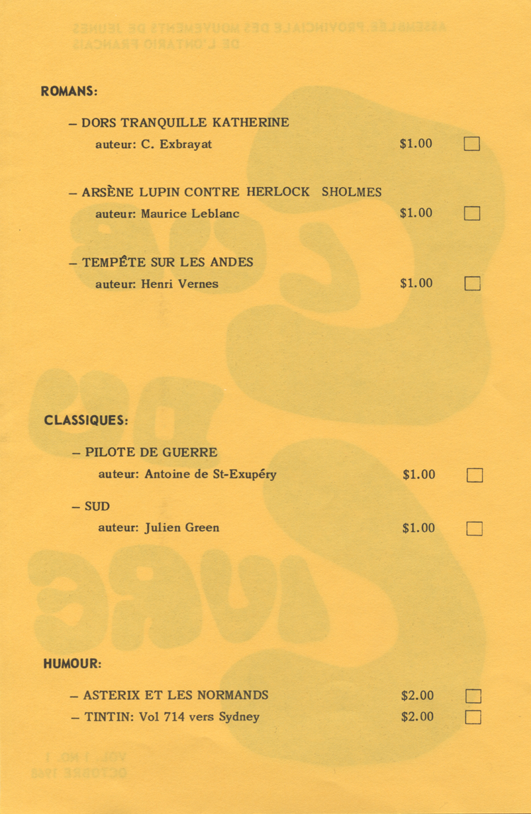 Brochure du Club du livre