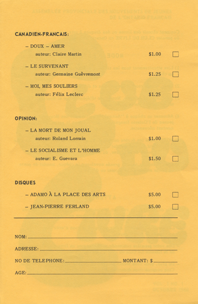 Brochure du Club du livre