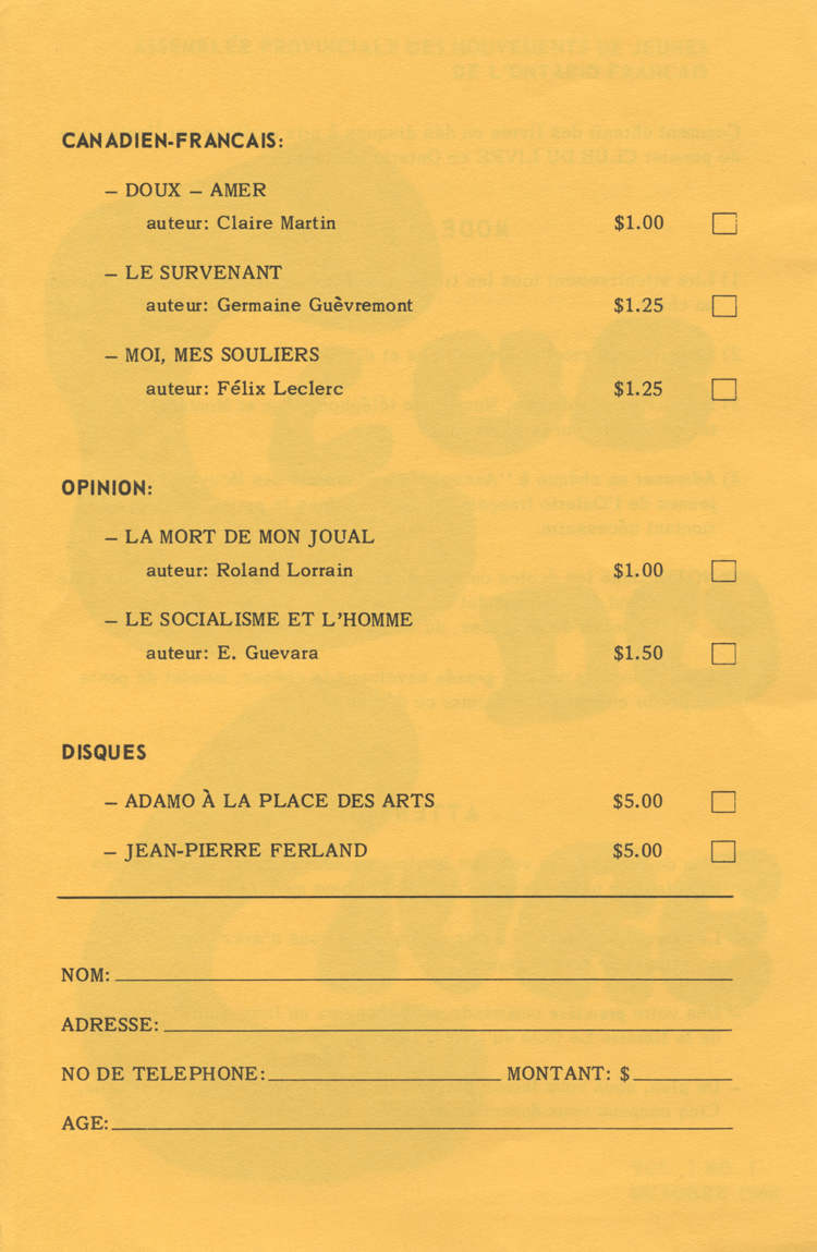 Brochure du Club du livre