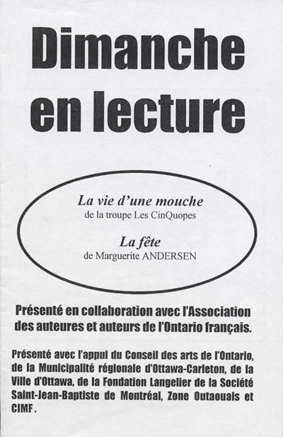 Programme de la mise en lecture des pi&egrave;ces prim&eacute;es au Concours annuel d'&eacute;criture (1997)