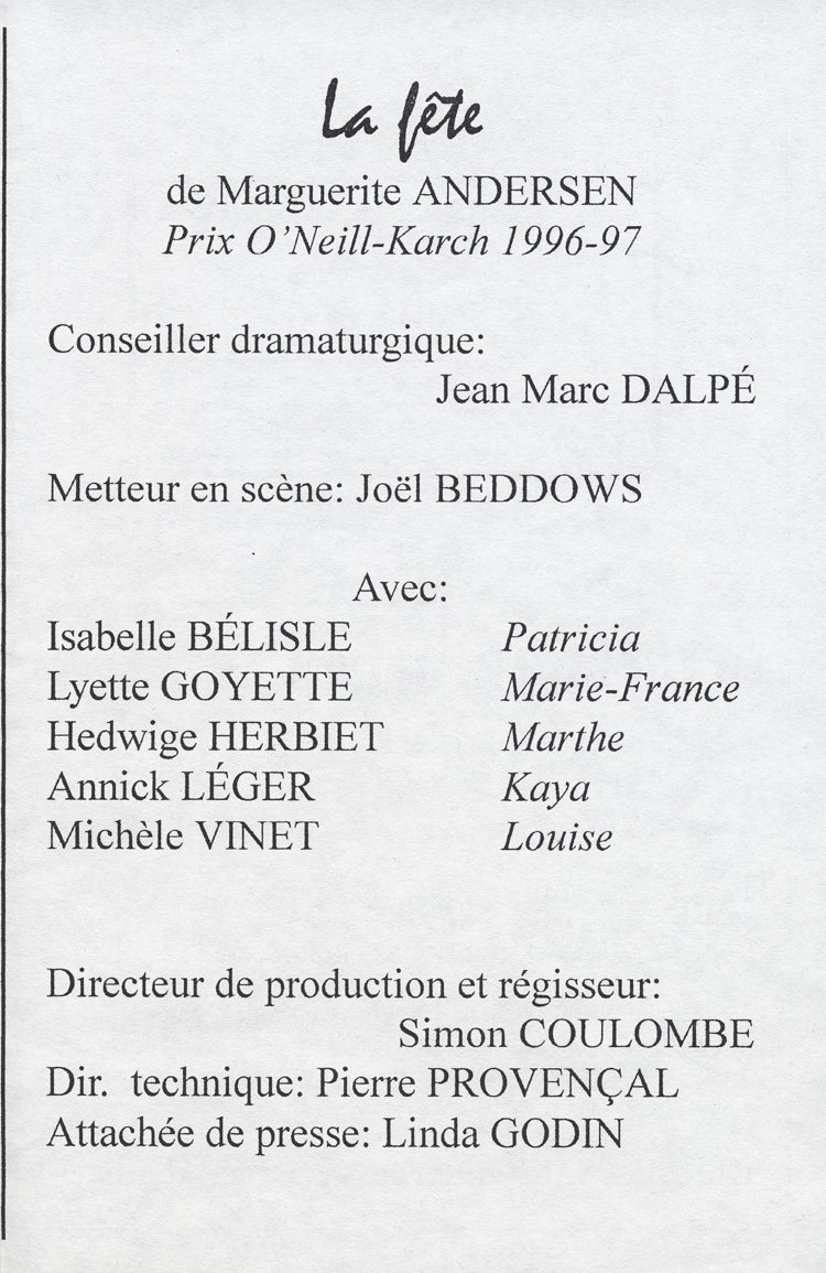 Programme de la mise en lecture des pi&egrave;ces prim&eacute;es au Concours annuel d'&eacute;criture (1997)