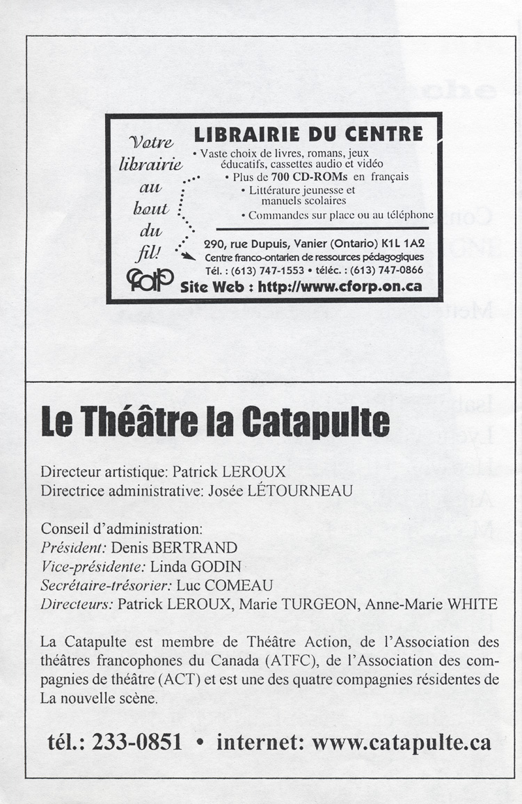 Programme de la mise en lecture des pi&egrave;ces prim&eacute;es au Concours annuel d'&eacute;criture (1997)