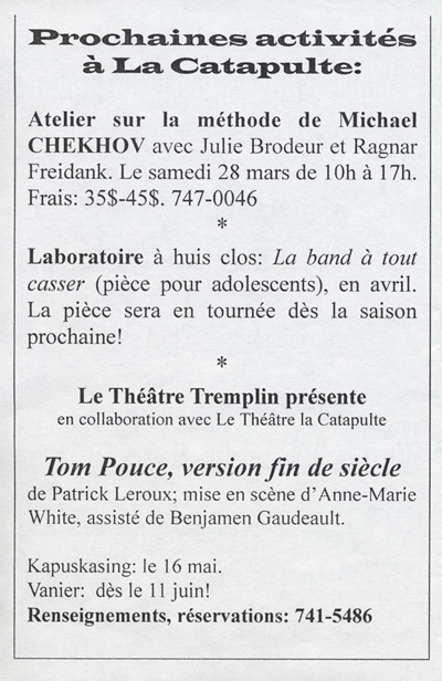 Programme de la mise en lecture des pi&egrave;ces prim&eacute;es au Concours annuel d'&eacute;criture (1997)
