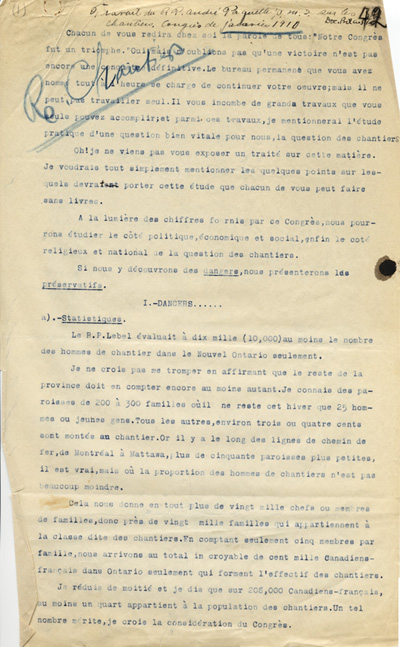 Texte du discours sur la situation dans les chantiers