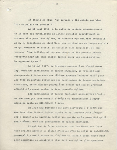 Lettre de la part des d&eacute;l&eacute;gu&eacute;s officiels de la paroisse Sainte-Anne-des-Pins de Sudbury