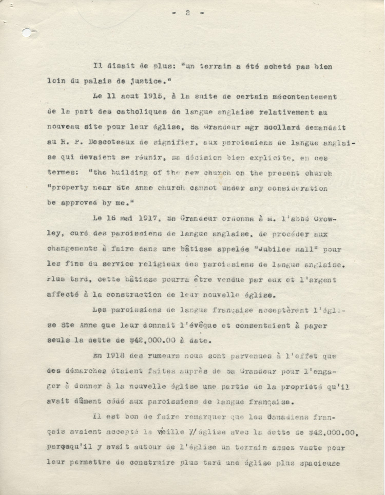 Lettre de la part des d&eacute;l&eacute;gu&eacute;s officiels de la paroisse Sainte-Anne-des-Pins de Sudbury