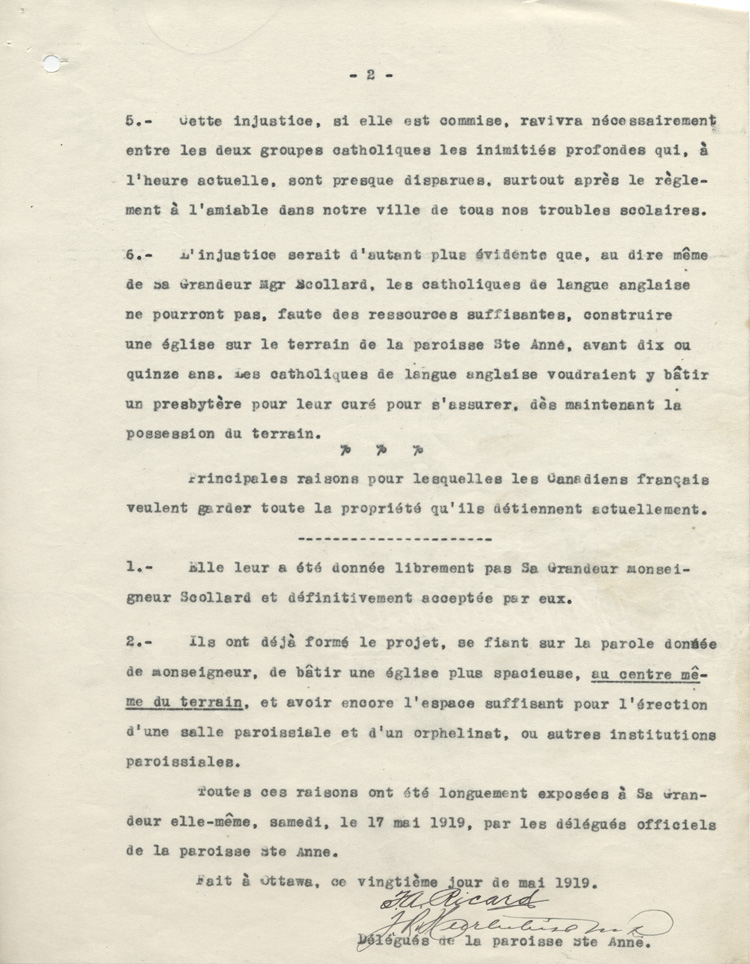 Lettre de la part des d&eacute;l&eacute;gu&eacute;s officiels de la paroisse Sainte-Anne-des-Pins de Sudbury