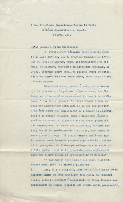 Copie de la lettre envoy&eacute;e &agrave; Mgr Pietro Di Maria