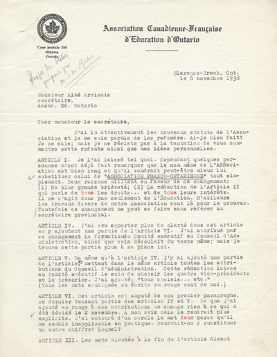Lettre du Dr Paul-&Eacute;mile Rochon &agrave; Aim&eacute; Arvisais