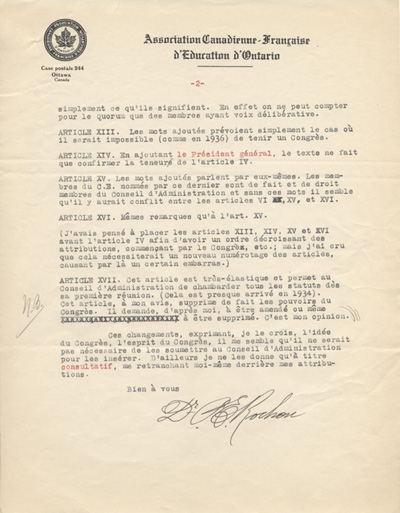 Suite de la lettre du Dr Paul-&Eacute;mile Rochon &agrave; Aim&eacute; Arvisais