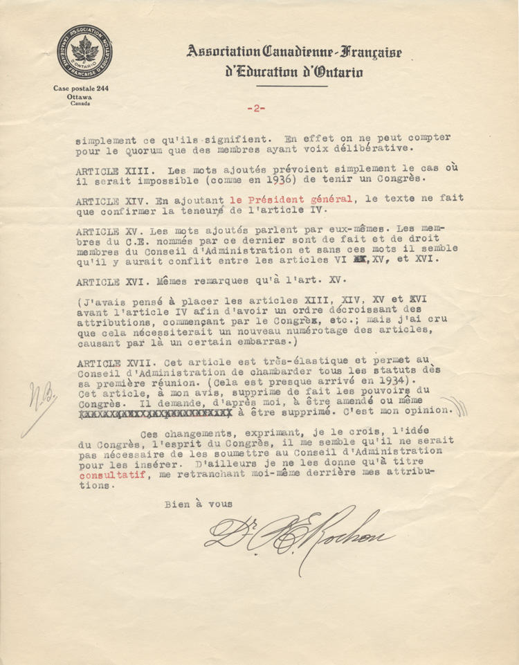 Suite de la lettre du Dr Paul-&Eacute;mile Rochon &agrave; Aim&eacute; Arvisais