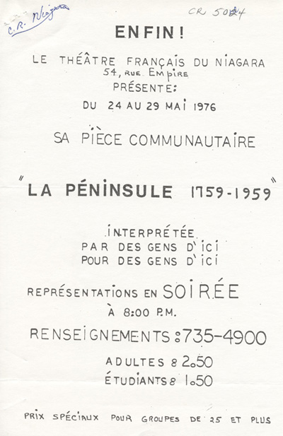 La P&eacute;ninsule, 1759-1959, pi&egrave;ce communautaire (1976)