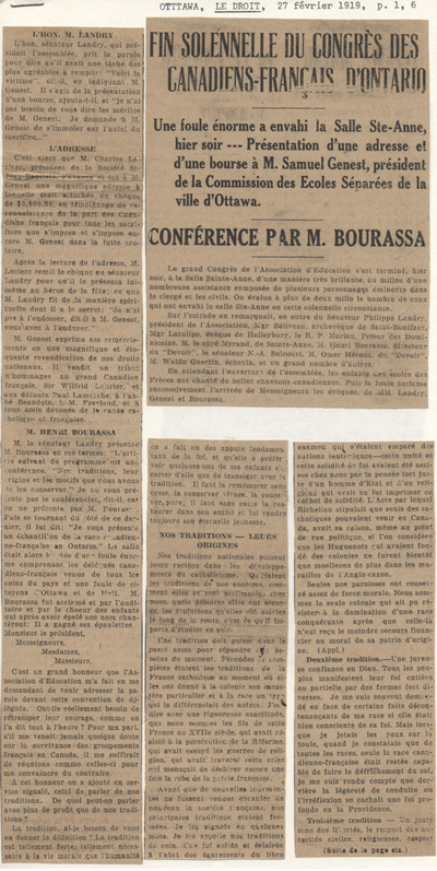 Conf&eacute;rence de Henri Bourassa au congr&egrave;s g&eacute;n&eacute;ral de l'ACFEO