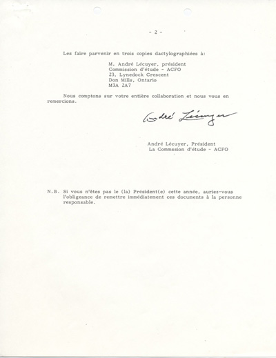 Lettre circulaire de la Commission d'&eacute;tude sur la restructuration de l'ACFO