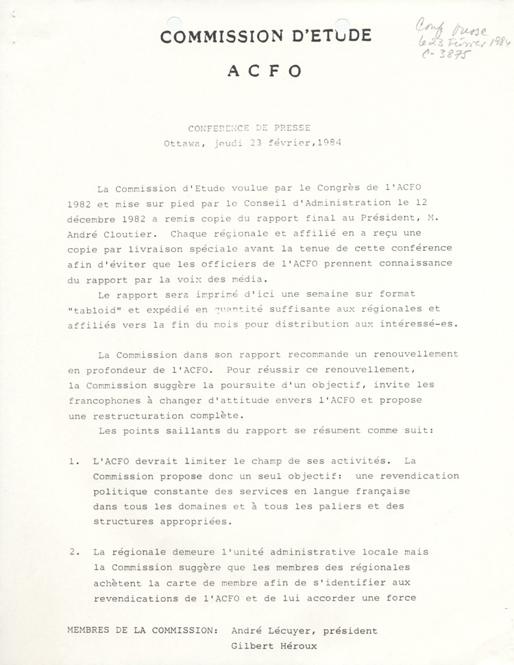 Points saillants de la conf&eacute;rence de presse de la Commission d'&eacute;tude