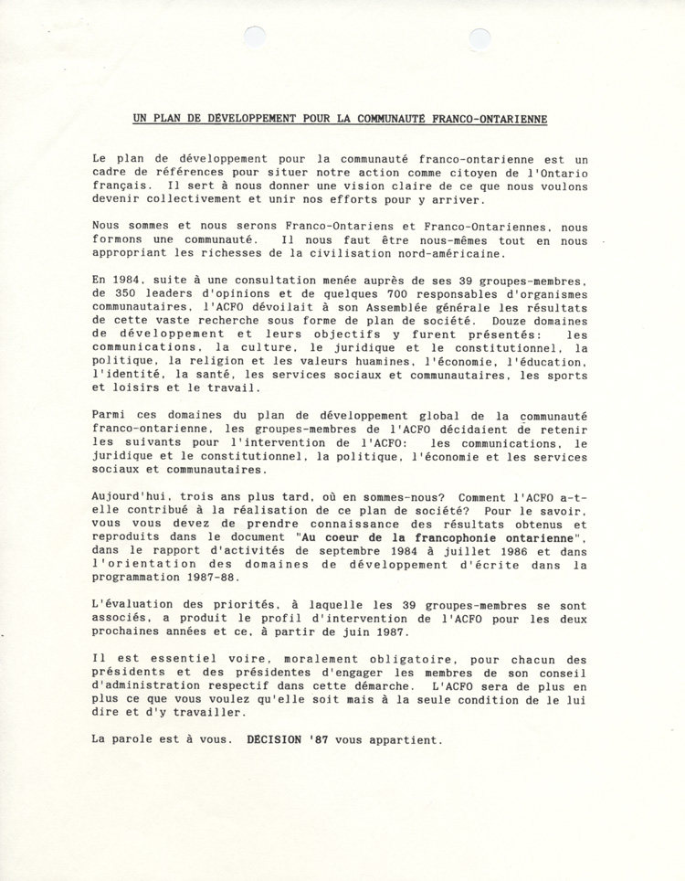plan de d&eacute;veloppement (1987)