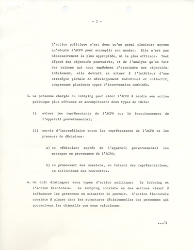 &laquo; Orientation de l'action politique de l'Association canadienne-fran&ccedil;aise de l'Ontario &raquo; (1985)