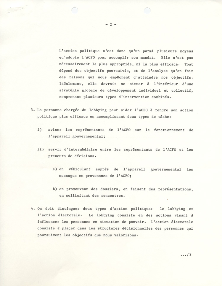 &laquo; Orientation de l'action politique de l'Association canadienne-fran&ccedil;aise de l'Ontario &raquo; (1985)