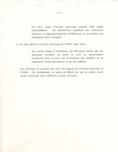 &laquo; Orientation de l'action politique de l'Association canadienne-fran&ccedil;aise de l'Ontario &raquo; (1985)