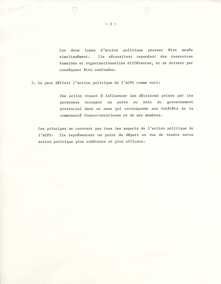 &laquo; Orientation de l'action politique de l'Association canadienne-fran&ccedil;aise de l'Ontario &raquo; (1985)