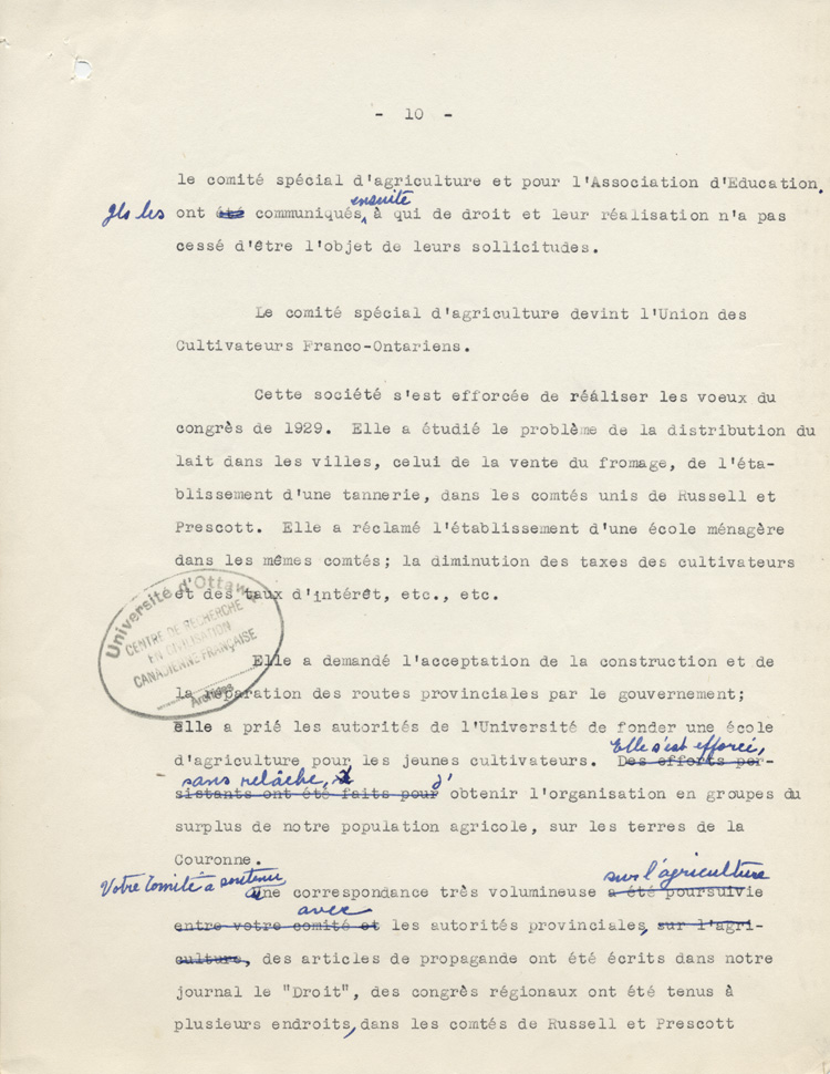 Rapport du Comit&eacute; ex&eacute;cutif au 8e congr&egrave;s g&eacute;n&eacute;ral de l'ACFEO (1934)