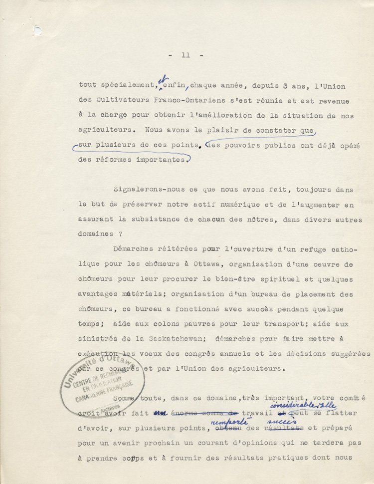 Rapport du Comit&eacute; ex&eacute;cutif au 8e congr&egrave;s g&eacute;n&eacute;ral de l'ACFEO (1934)