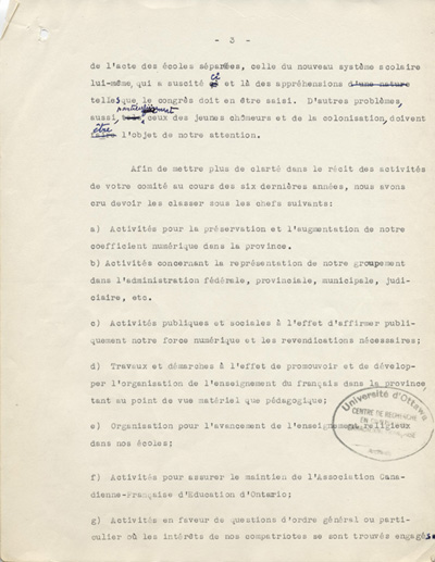 Rapport du Comit&eacute; ex&eacute;cutif au 8e congr&egrave;s g&eacute;n&eacute;ral de l'ACFEO (1934)
