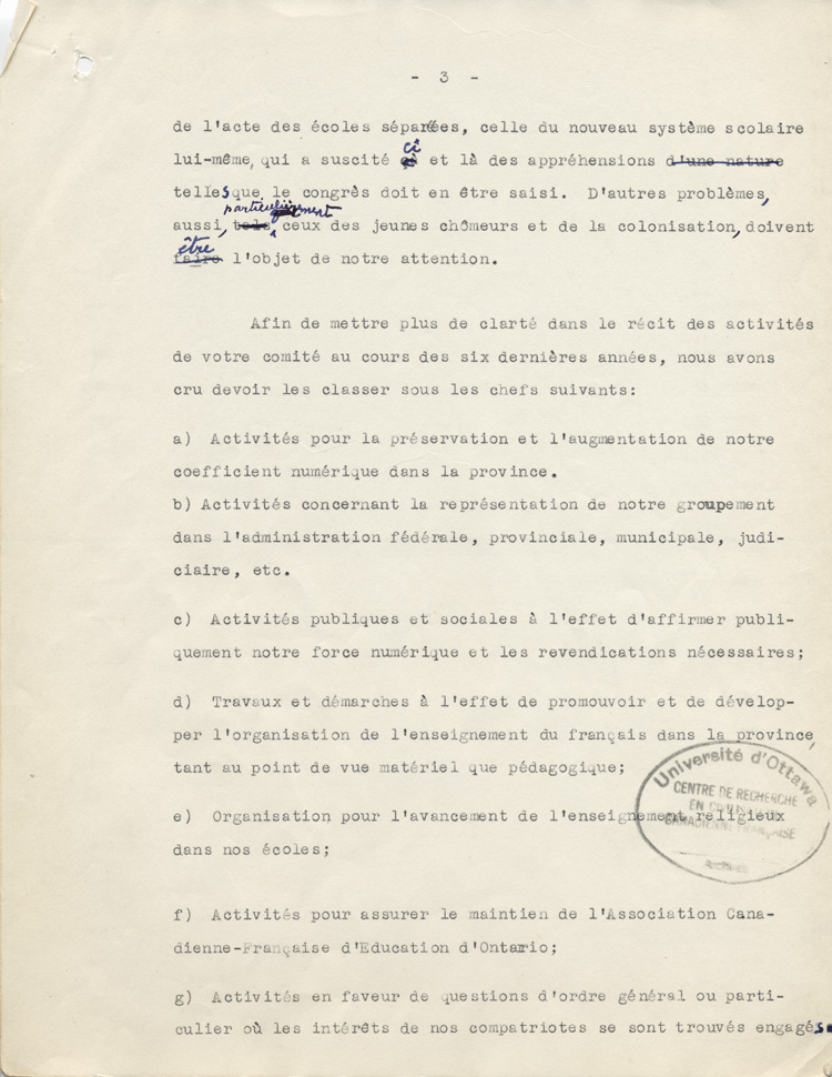 Rapport du Comit&eacute; ex&eacute;cutif au 8e congr&egrave;s g&eacute;n&eacute;ral de l'ACFEO (1934)