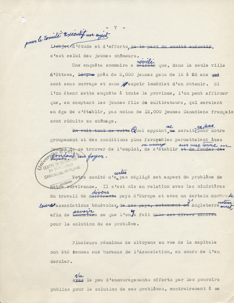 Rapport du Comit&eacute; ex&eacute;cutif au 8e congr&egrave;s g&eacute;n&eacute;ral de l'ACFEO (1934)