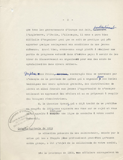 Rapport du Comit&eacute; ex&eacute;cutif au 8e congr&egrave;s g&eacute;n&eacute;ral de l'ACFEO (1934)